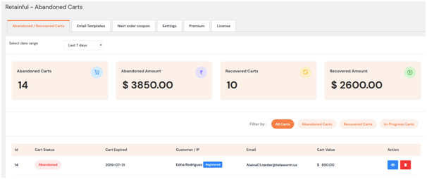 The Retainful dashboard