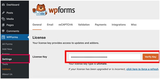 WPForms License Key