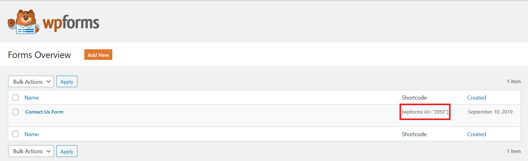 WPForms shortcode